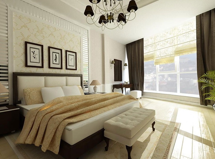 Dormitorio actual decorado con elementos clásicos