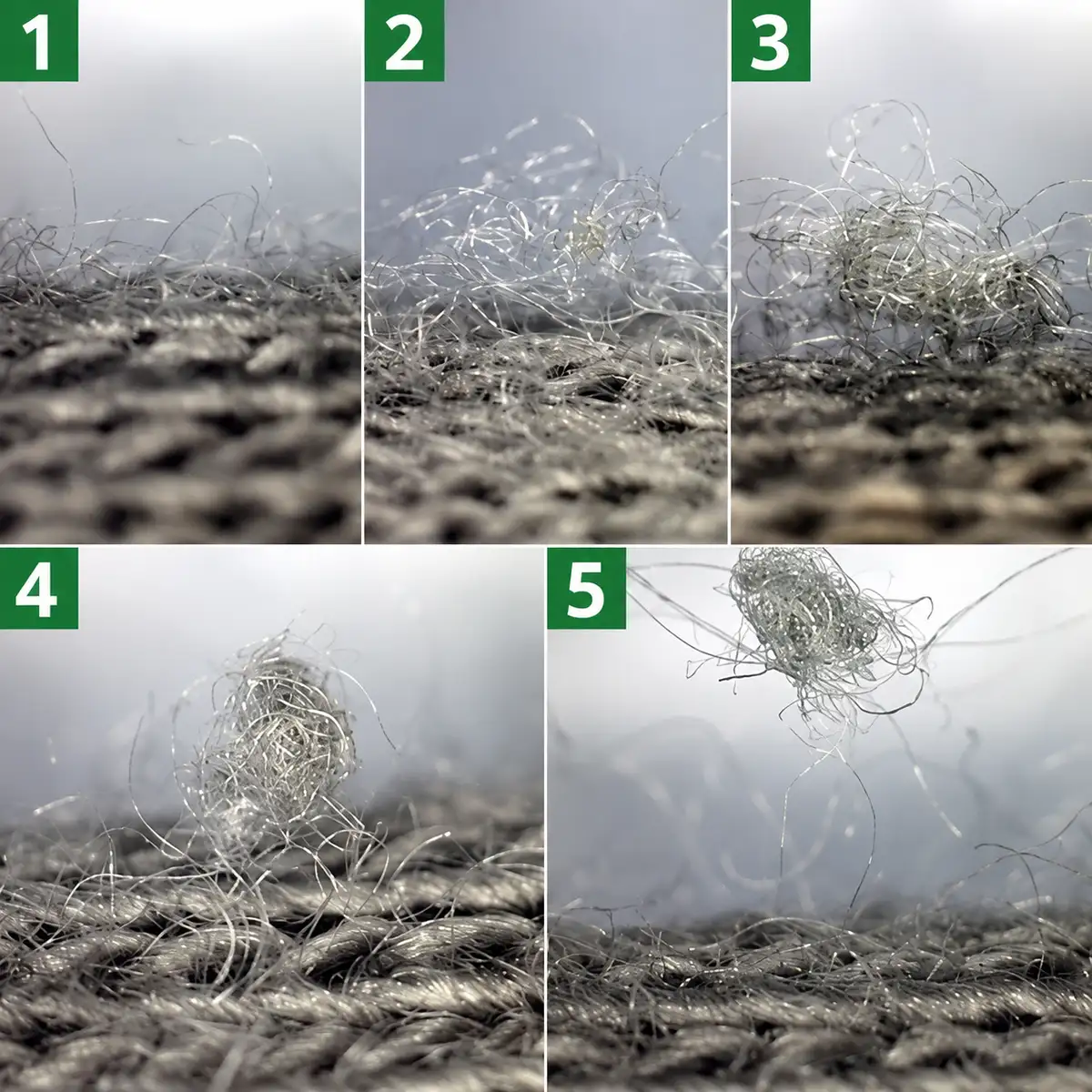 Fuente: https://www.testextextile.com/es/test-methods-and-finishing-methods-of-fabric-pilling/ Detalle de tapicería de colchón con ligeras bolitas superficiales por fricción, dormitorio limpio, luz natural suave, textura textil realista, enfoque cercano, no text